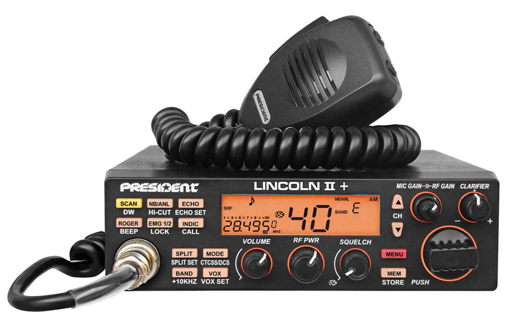 PRESIDENT - LINCOLNII+ AM/FM/LSB/USB/CW 10/12 METER 50 WATT TRANSCEIVER WITH 3 FACE COLOR OPTIONS, DUAL WATCH, ECHO & ROGER BEEP-KRM Products LLC.