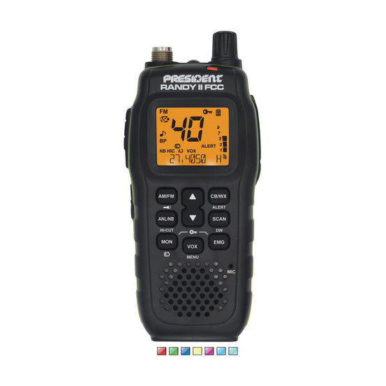 PRESIDENT - RANDYII FCC 40 CHANNEL AM/FM HAND HELD  CB RADIO WITH 7 COLOR DISPLAY-KRM Products LLC.